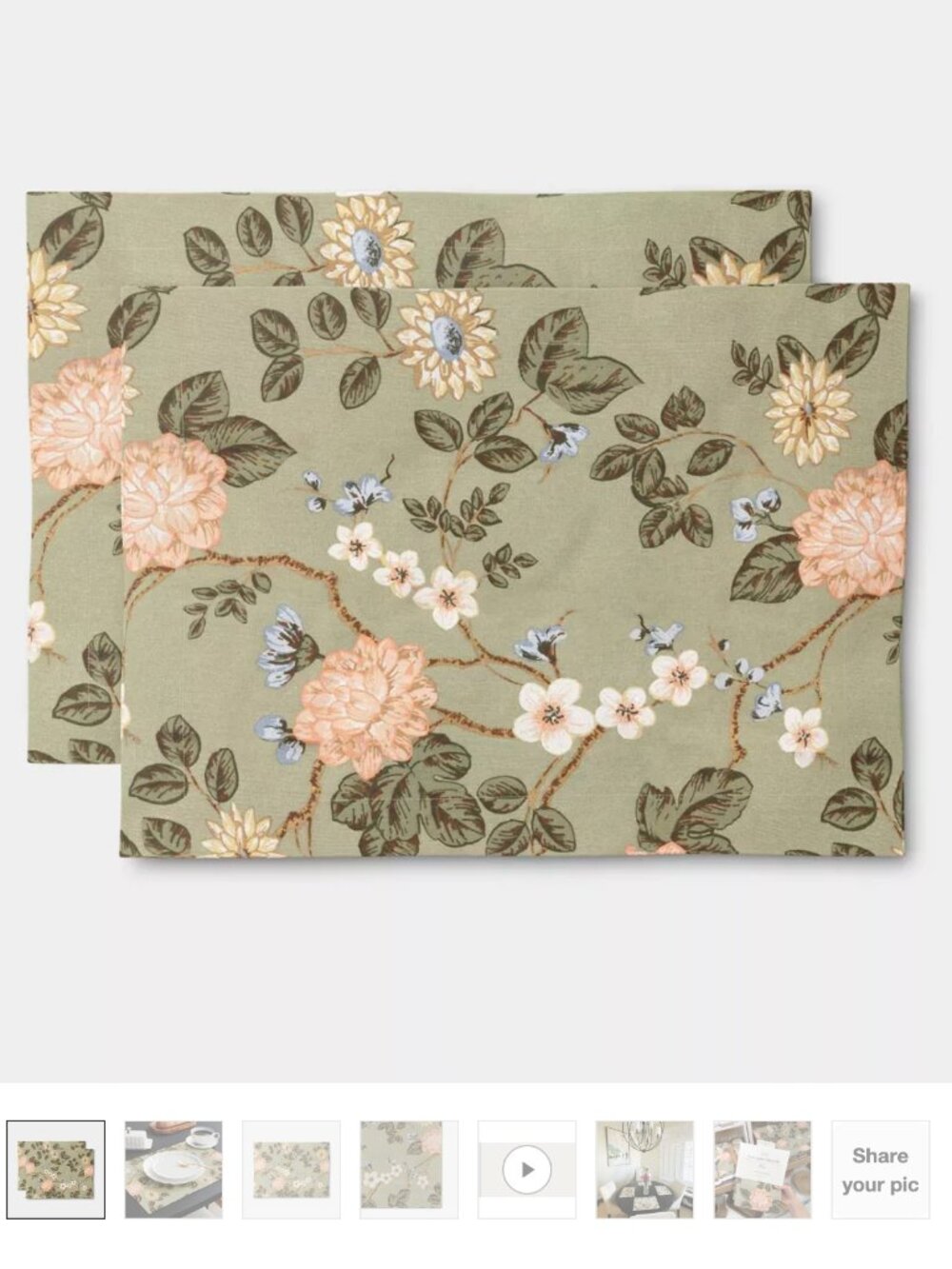 NWT 2pk Botanical Floral Placemat - Threshold (set of 7, 14 total)